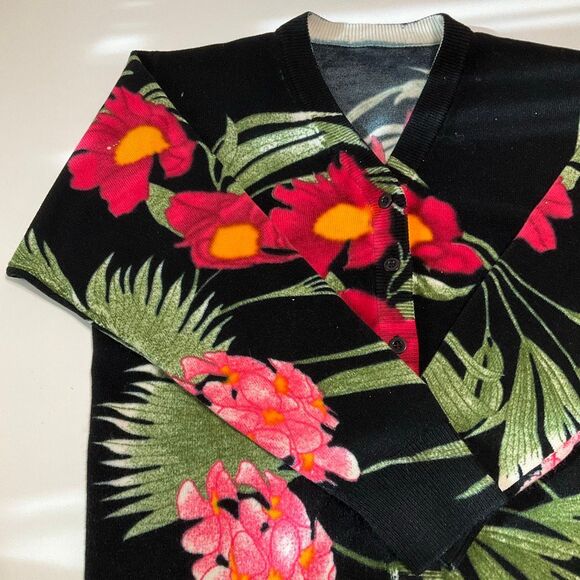 Tropical Floral Black Cardigan, Medium - Picture 6 of 11